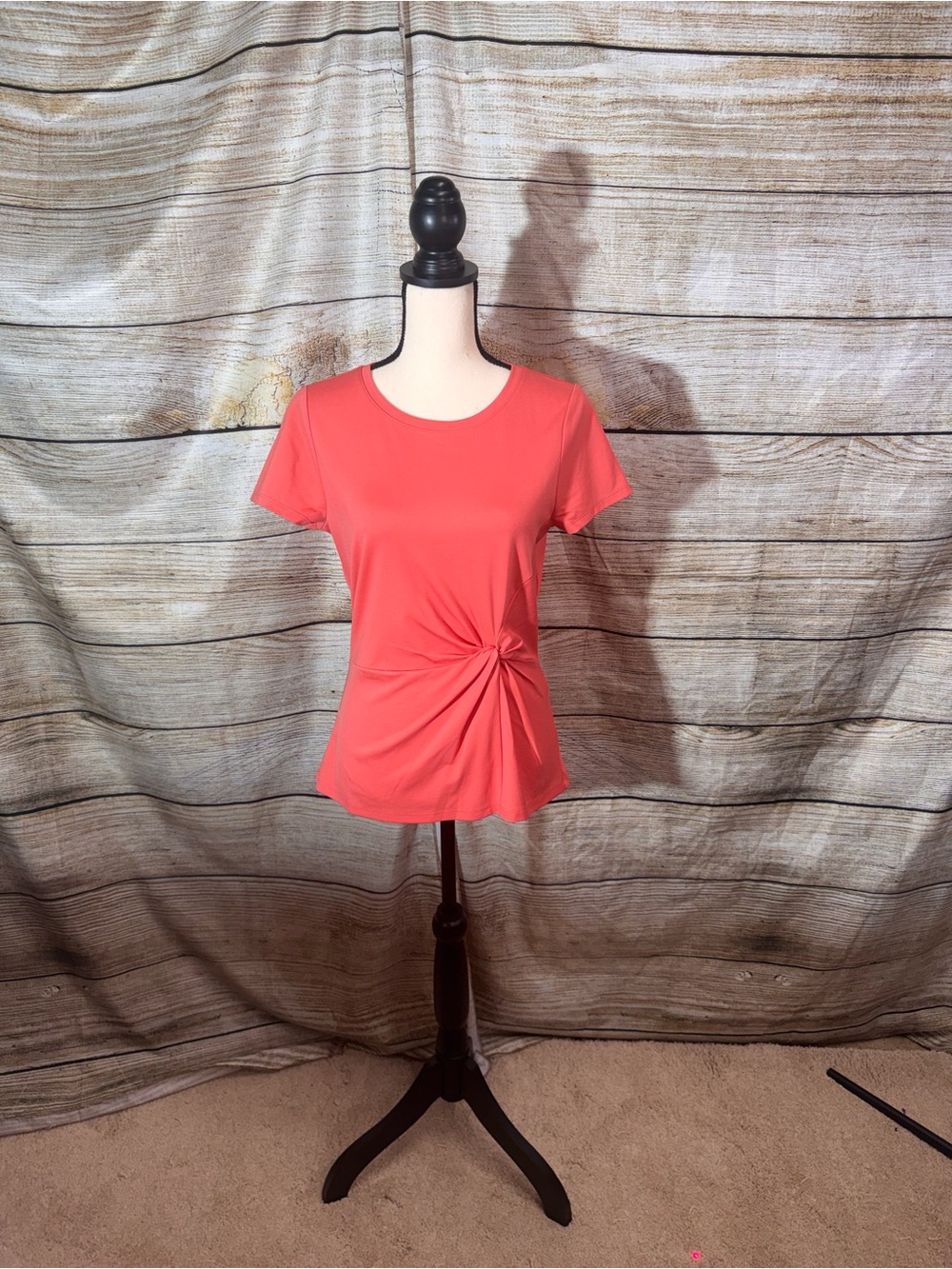 INC International Concepts Coral Twist-Front Short Sleeve Tee